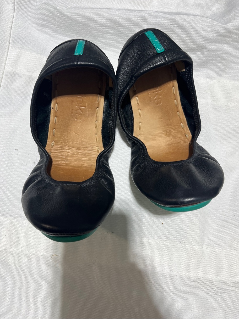 Tieks Black Leather Ballet Flats with Teal Accents 8